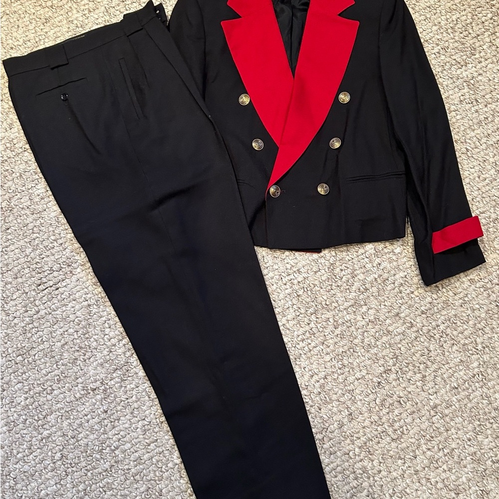 Woman’s Classic Double Breasted Black and Red Blazer Suit Fully Lined Size 10